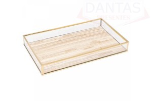 BANDEJA DE METAL DOURADA COM PALHA