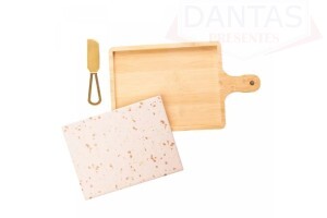 CJ 3 PECAS PARA QUEIJO COM BANDEJA DE BAMBU