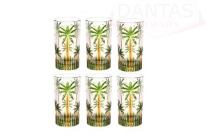 CJ 06 COPO ALTO PALM TREE HANDPAINT 360ML CRISTAL ECOLOGICO