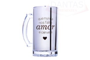 Caneca de vidro 450ml - Que nunca nos falte amor e cerveja