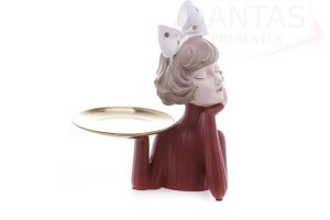 Enfeite Decorativo de Resina Boneca com Bandeja - Rojemac